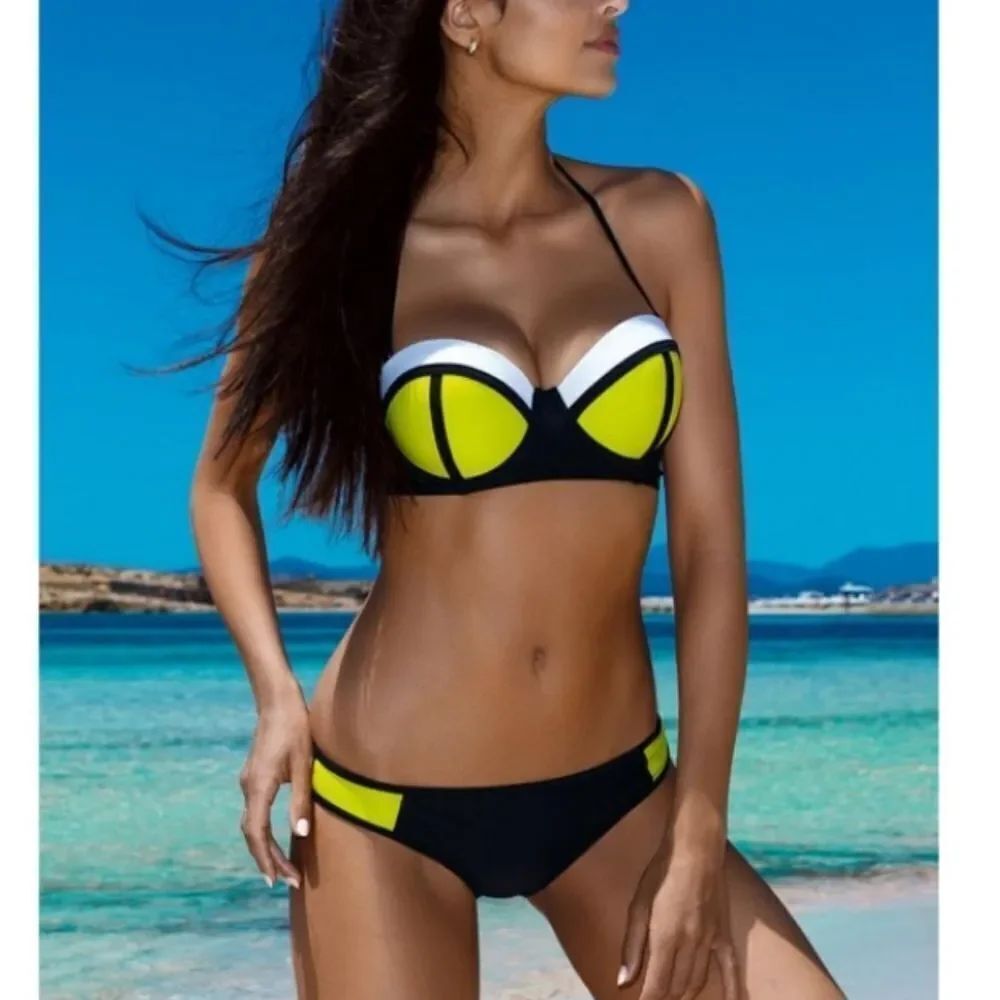 BRAND NEW WOMEN PUSH UP BRIGHT DIVING SUIT NEOPRENE BIKINI SET